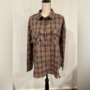 Daisy Street Oversized Orange & Blue Plaid Shirt with Chest Pockets NWT size L